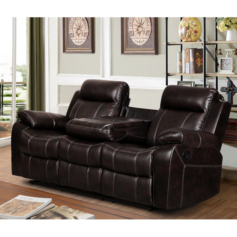 Winston Porter Djerf 80'' Leather Match Pillow Top Arm Reclining Sofa